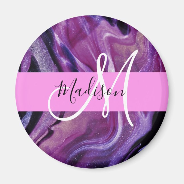 Glam Abstrakt Lila Shimmer Struktur Rosa Monogram Magnet (Framsidan)