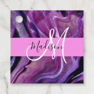 Glam abstrakt lila skimrande textur rosa monogram gåvor etiketter