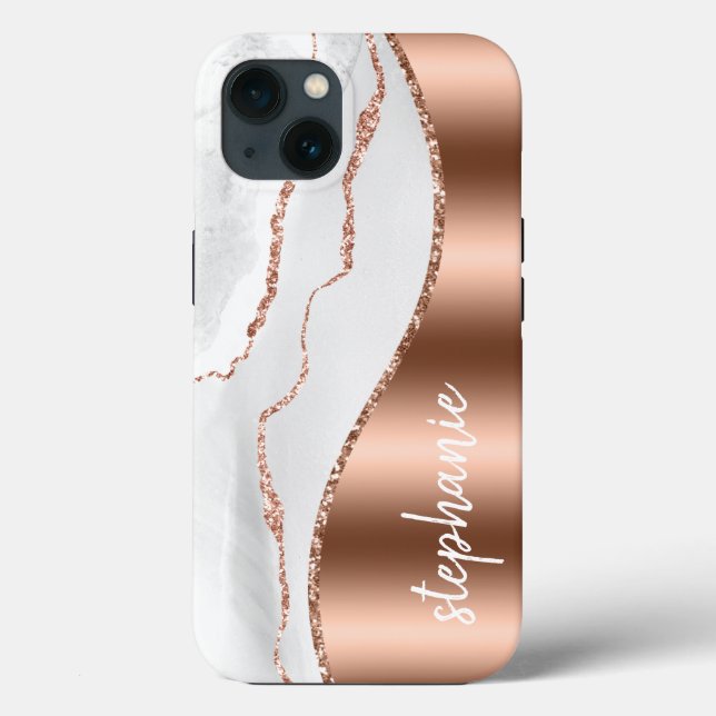 Glam Agat Geod Metallisk Roséguld Vit Namn (Baksida)