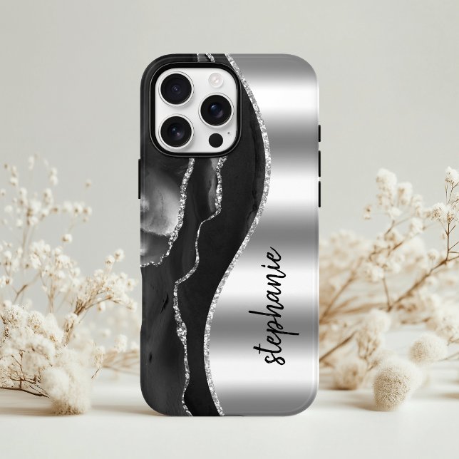 Glam Agat Geod Metallisk Silver Svart Namn (Skapare uppladdad)