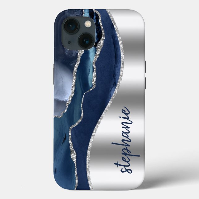Glam Agate Geode Metallic Silver Blue Namn (Baksida)