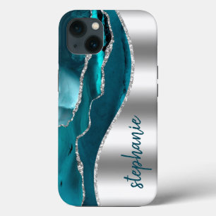Glam Agate Geode Metallic Silver Teal Namn
