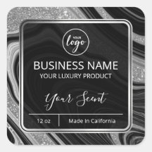 Glam Agate Silver Glitter Black Candle-etiketter