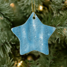 Glam Aqua Blue Tropical Glitter Lövs Julgransprydnad Keramik