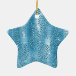 Glam Aqua Blue Tropical Glitter Lövs Julgransprydnad Keramik