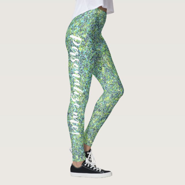 Glam Aqua Citron Grönt Sjöjungfru Glitter ANPASSNI Leggings (Höger)