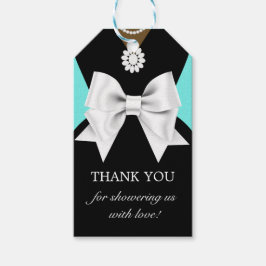 Glam Aqua Elegant Ethnic Tiffany Baby Shower Märkr Presentetikett