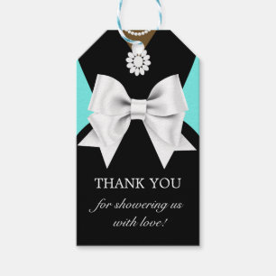 Glam Aqua Elegant Ethnic Tiffany Baby Shower Märkr Presentetikett