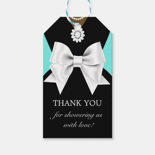 Glam Aqua Elegant Ethnic Tiffany Baby Shower Märkr Presentetikett (Framsidan)