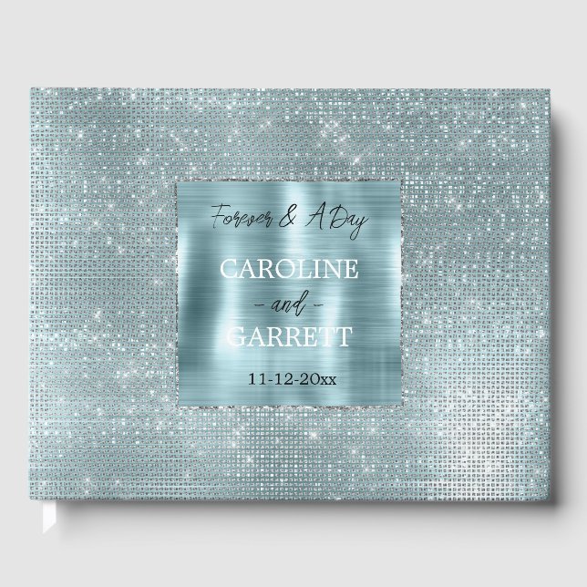 Glam Aqua Glitzy Silver Gnistra Gästböcker (Framsida)
