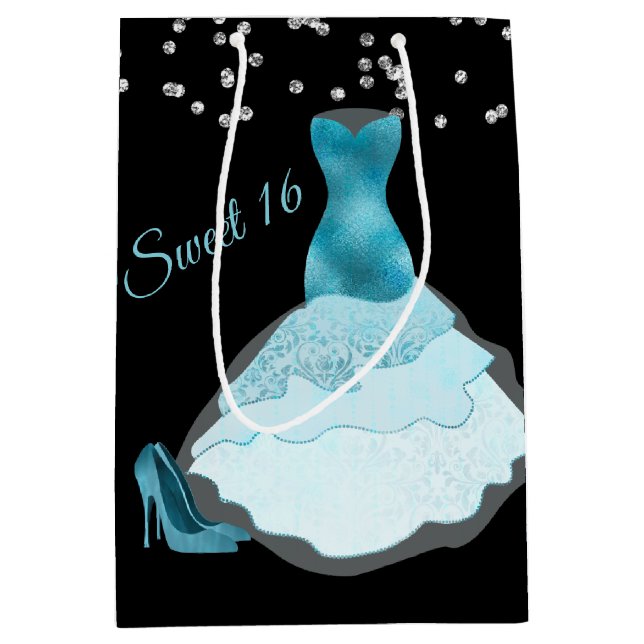 Glam Aqua Gown Sweet 16 Gift Bag (Framsidan)