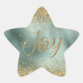 Glam Aqua Grönt Guld Glitter Joy Stjärnformat Klistermärke