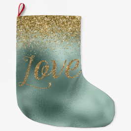 Glam Aqua Grönt Guld Glitter Kärlek Stor Julstrumpa