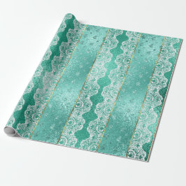 Glam Aqua Mint Grönt Golden Foil White Snöre Presentpapper