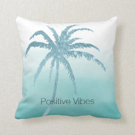 Glam Aqua Tropical Handflatan Träd Ombre Kudde