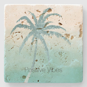 Glam Aqua Tropical Handflatan Träd Ombre Stenunderlägg