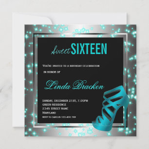 Glam Aqua Twinkle High Heel Sweet sixteen Inbjudningar
