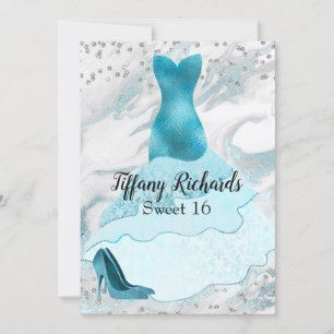 Glam Aquamarine Gown Sweet 16 Inbjudan