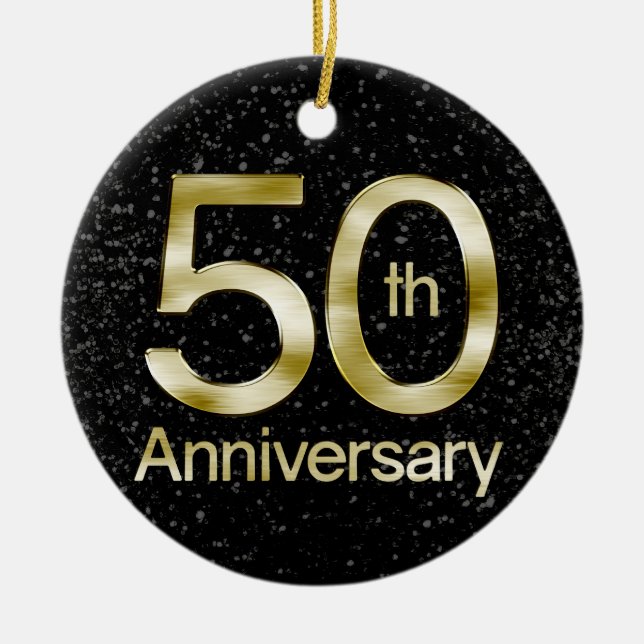 Glam årsdag för guld 50th julgransprydnad keramik (Framsidan)