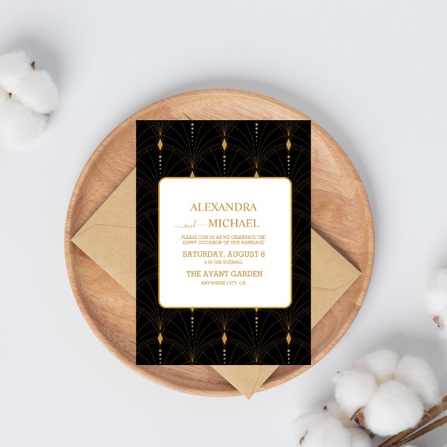 Glam Art Deco Black Gatsby 1920-talet Stil Bröllop Inbjudningar (Skapare uppladdad)