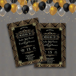 Glam Art Deco Black Gatsby 1920-talet Stil Bröllop Inbjudningar