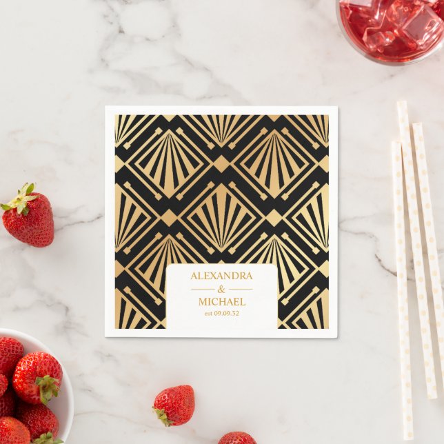 Glam Art Deco Black Gatsby 1920-talet Stil Bröllop Pappersservett (Insitu)