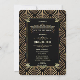 Glam Art Deco Black Gatsby 1920-talets Sweet sixte Inbjudningar