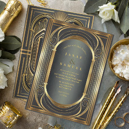 Glam Art Deco Bröllop Black/Guld ID1033 Inbjudningar