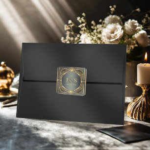 Glam Art Deco Bröllop ID1033 Fyrkantigt Klistermärke