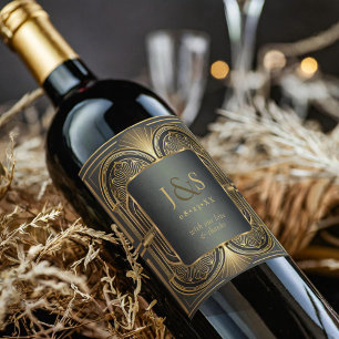 Glam Art Deco Bröllop Tack ID1033 Vinflaska Etikett