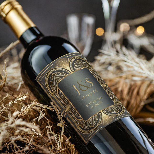 Glam Art Deco Bröllop Tack ID1033 Vinflaska Etikett (Skapare uppladdad)