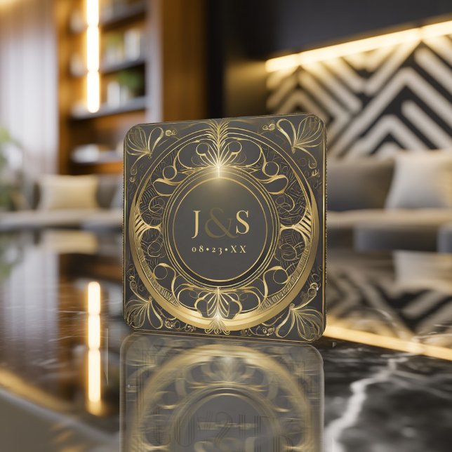 Glam Art Deco Bröllop V2 ID1033 Underlägg Papper Kvadrat (Skapare uppladdad)