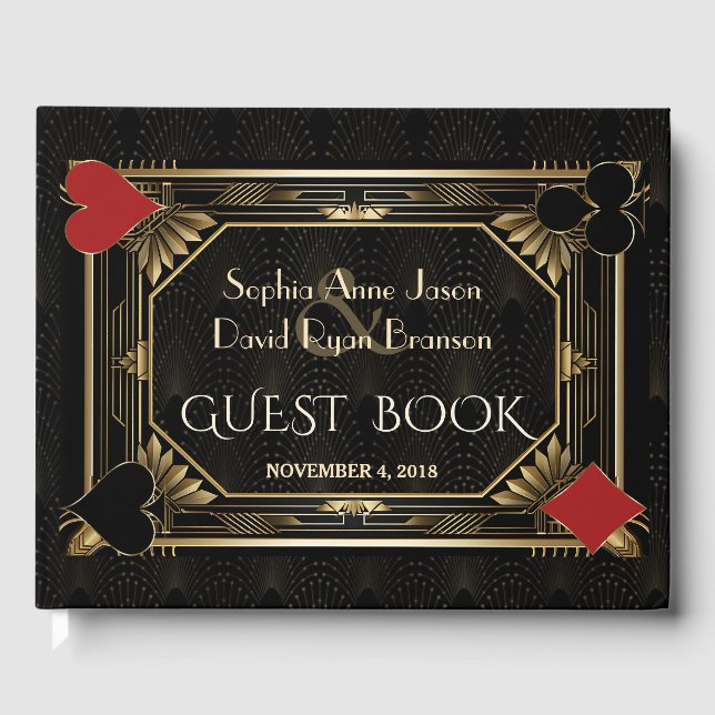 Glam Art Deco Casino Las Vegas Poker Bröllop Gästböcker (Framsida)