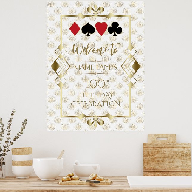 Glam Art Deco Casino Poker Birthday Välkomstskylt Poster (Kök)