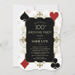 Glam Art Deco Casino Royale Poker Woman Birthday Inbjudningar