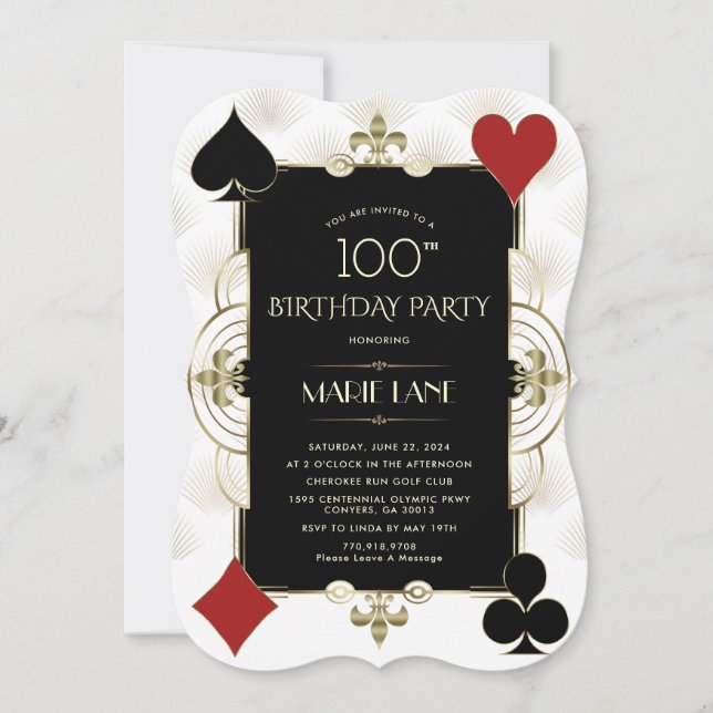 Glam Art Deco Casino Royale Poker Woman Birthday Inbjudningar (Framsida)