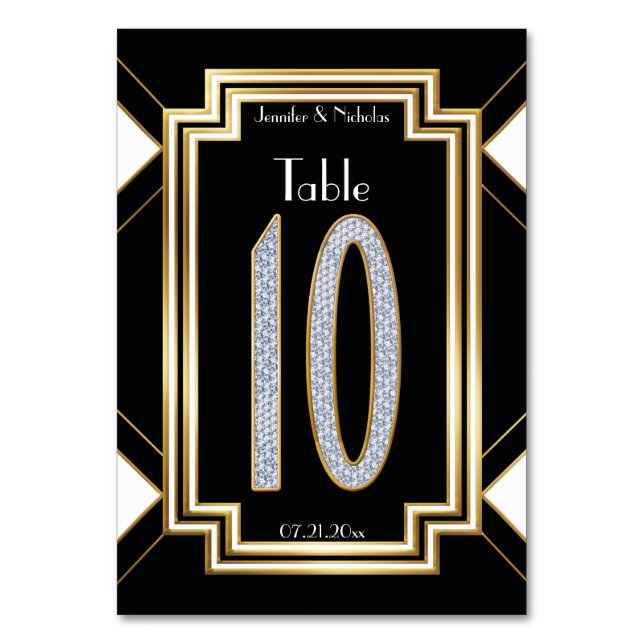Glam Art Deco Diamond Bröllop Bordsnummer 1 (Framsidan)
