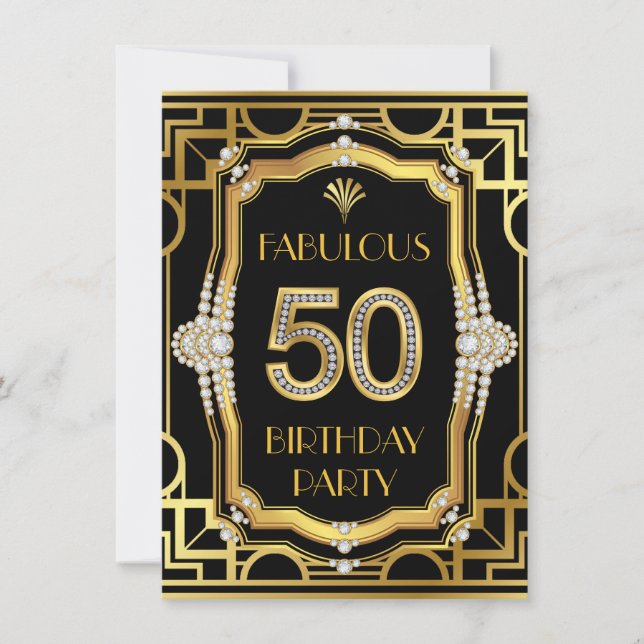 Glam Art Deco Fantastisk 50-års Födelsedagsfest Inbjudningar (Framsida)