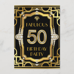 Glam Art Deco Fantastisk 50-års Födelsedagsfest Inbjudningar