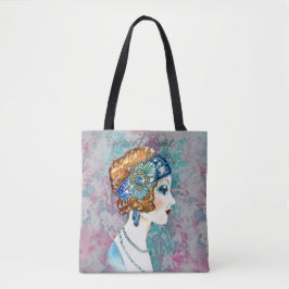 Glam Art Deco Flapper Girl Grått Teal Ro Namn Tygkasse