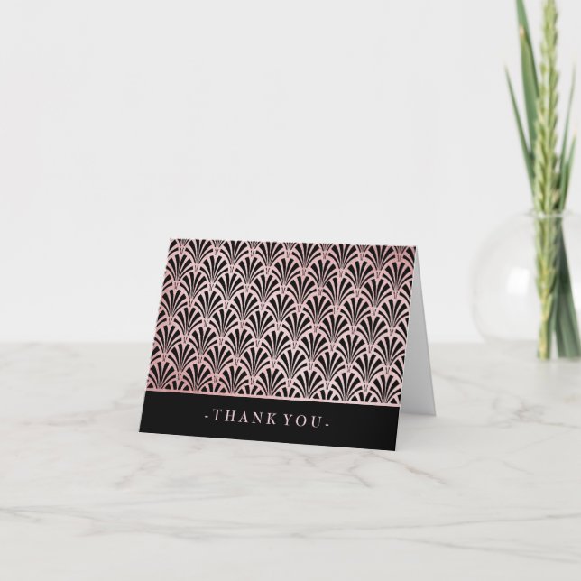 Glam Art Deco Ro Guld och Black Fläkt Tack Kort (Framsida)