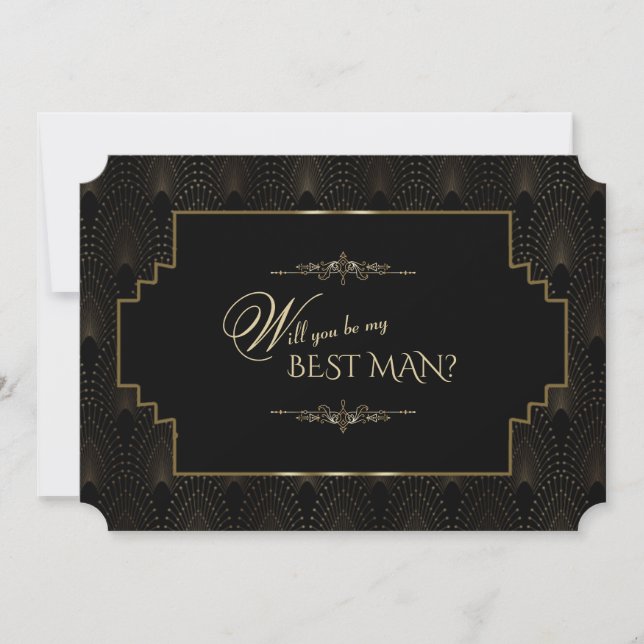Glam Art Deco Underbar Gatsby BE My BEST MAN Inbjudningar (Framsida)