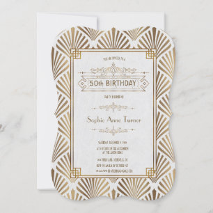 Glam Art Deco White Gatsby 50:e Födelsedagsfesten Inbjudningar