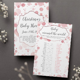 Glam Baby Shower Game i rosa "Baby värld runt"