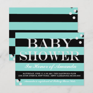 Glam BABY Teal Blue & Silver Sprinkle Shower Party Inbjudningar