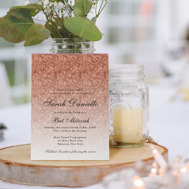 Glam Bat mitzvah för ro Guld Glitter Inbjudningar (Skapare uppladdad)