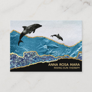 *~* Glam Beach Dolphins Guld Glitter Black Teal Visitkort
