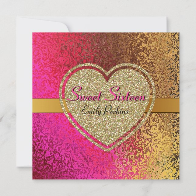 Glam beställnings- sweet sixteeninbjudan för guld inbjudningar (Framsida)