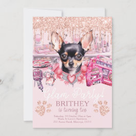 Glam Birthday Elegant Hund Glitter Inbjudningar