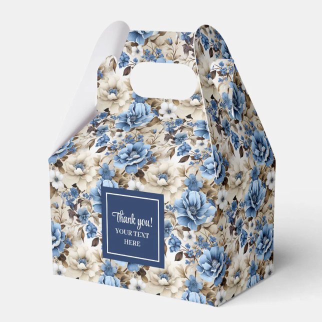 Glam Blå Elfenbensfärgade Blommor Anpassad Namn Fa Presentaskar (Glam Blue Ivory Flowers Custom Name Favor Box)